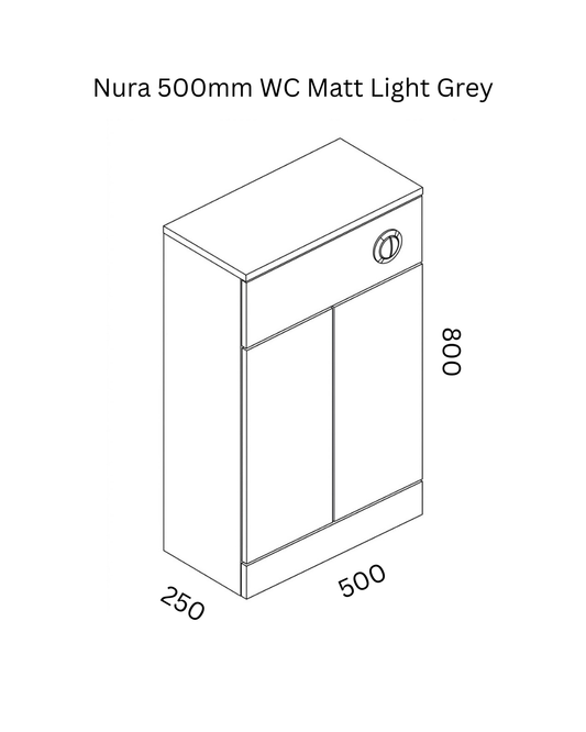 Nura 500mm WC Back To Wall Unit Designer Glossy Light Grey Pre-Assembled Toilet Unit