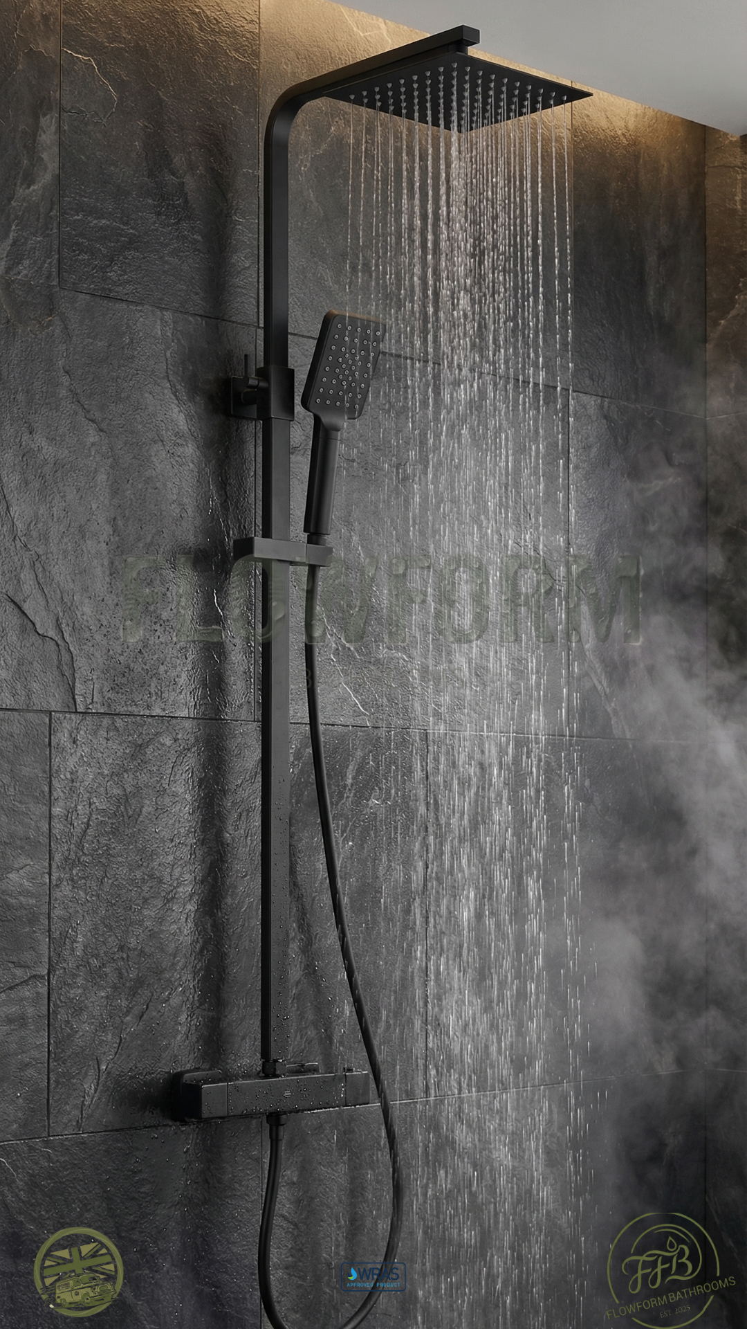 FlowForm Vident - Square - 2-Way Thermostatic Rain Shower Vernet