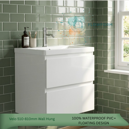 600mm - Wall Hung Vanity Unit & Basin White Gloss 100% Waterproof PVC Cabinet