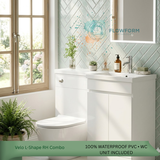 FlowForm 1000mm PVC L-Shape Vanity & WC Unit - Right Hand, White Gloss