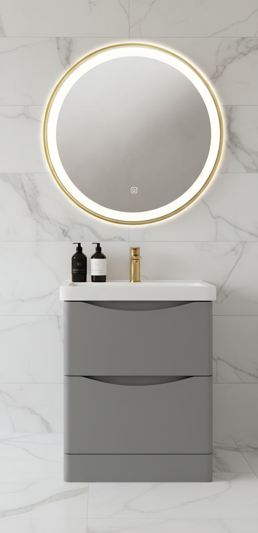 Cyrus 500mm Round LED Mirror | Dimmable & Demister | Brushed Gold
