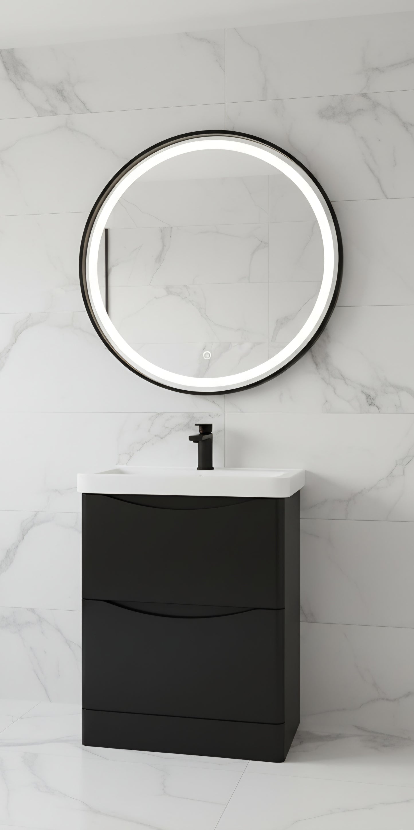 Cyrus 500mm Round LED Mirror | Dimmable & Demister | Matt Black