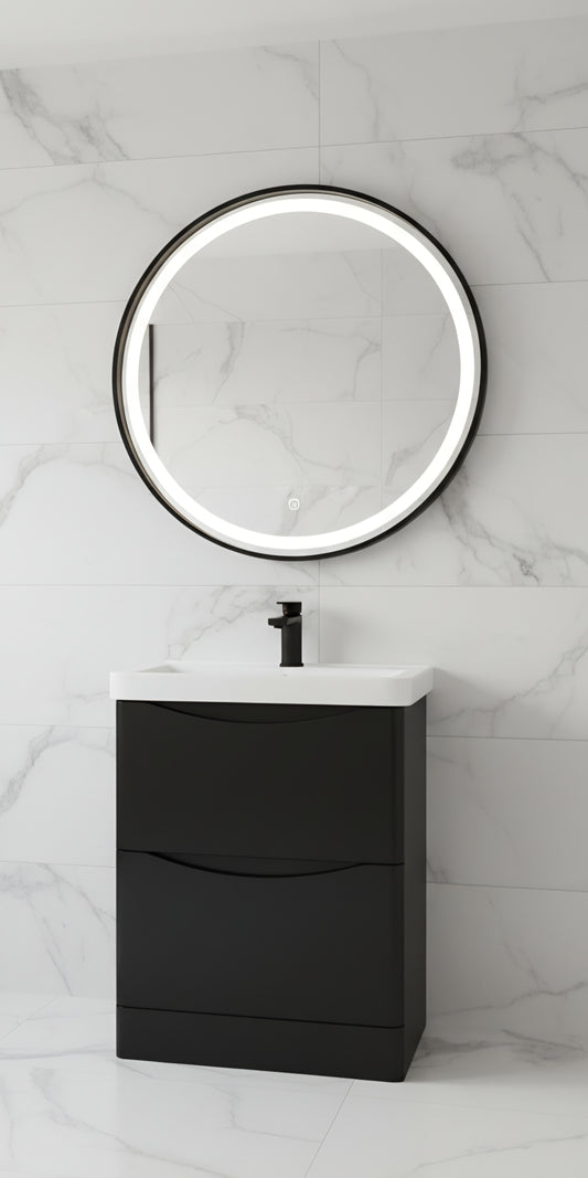 Cyrus 600mm Round LED Mirror | Dimmable & Demister | Matt Black
