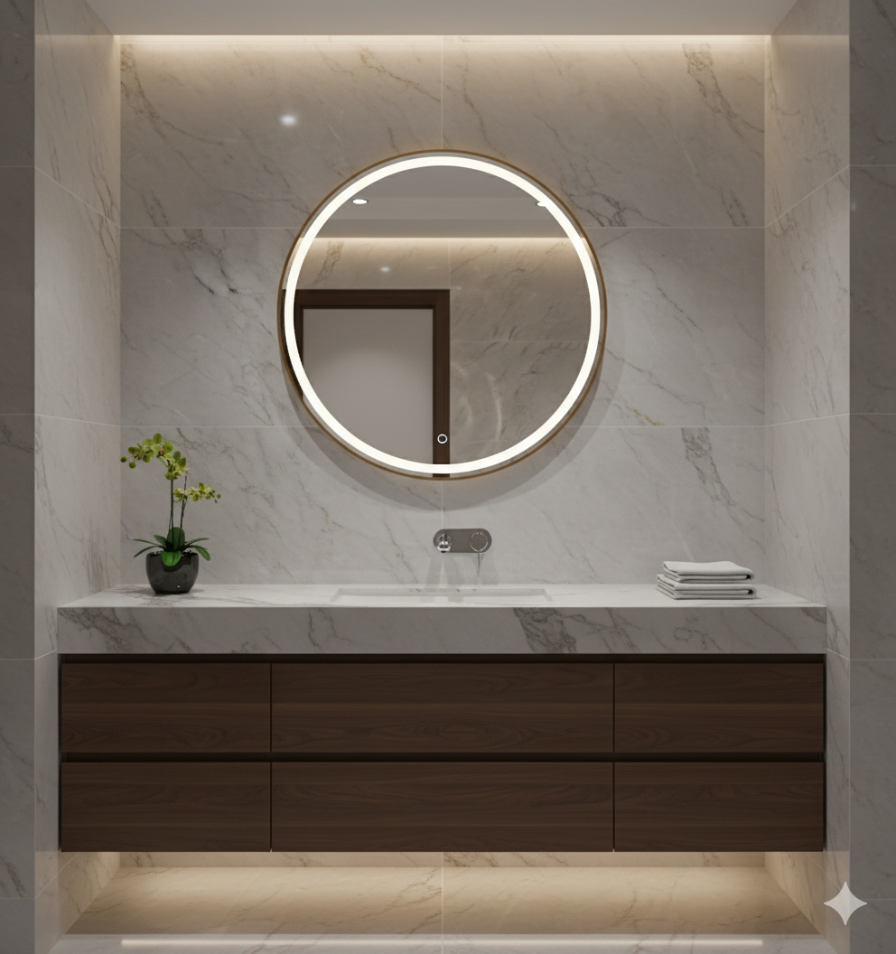 Cyrus 500mm Round LED Mirror | Dimmable & Demister | Brushed Rose Gold