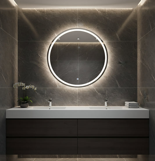 Cyrus 500mm Round LED Mirror | Dimmable & Demister | Brushed Nickel