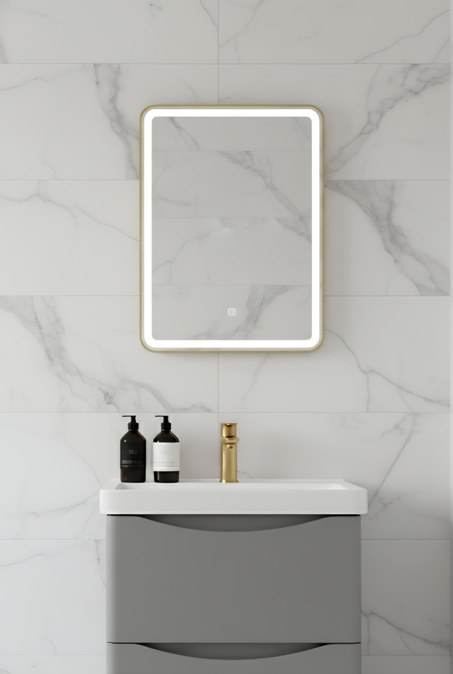 Orion 500x700mm LED Mirror | Dimmable & Demister | Brushed Gold