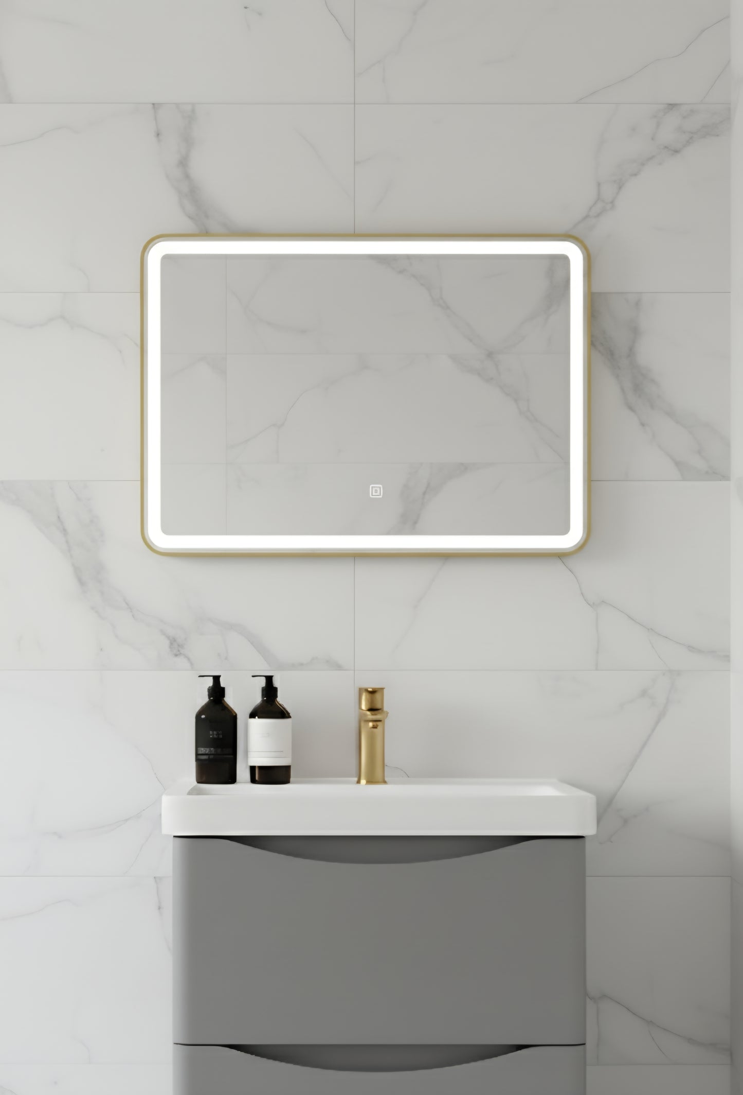 Orion 600x800mm LED Mirror | Dimmable & Demister | Brushed Gold