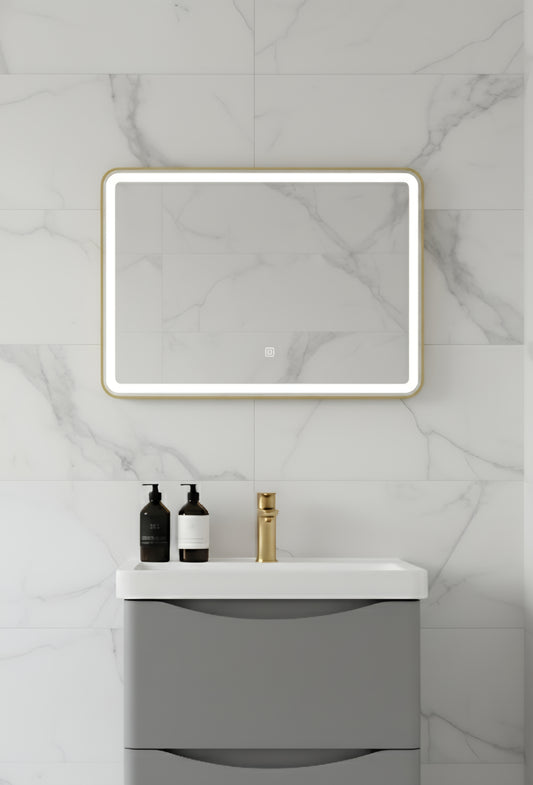 Orion 600x800mm LED Mirror | Dimmable & Demister | Brushed Gold