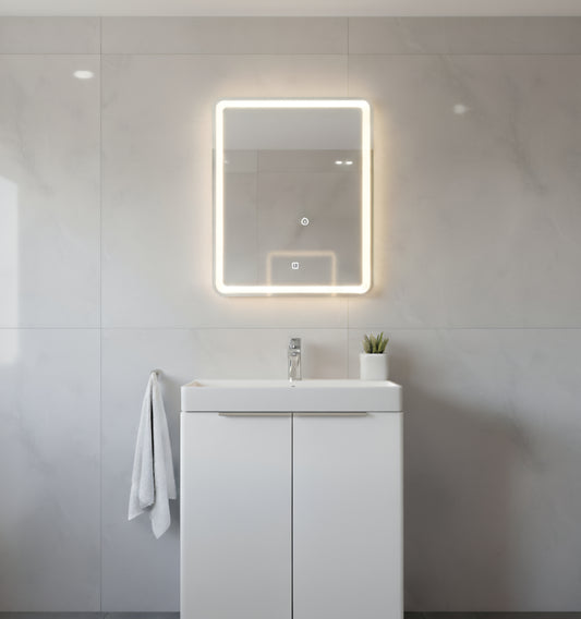 Orion 600x800mm LED Mirror | Dimmable & Demister | Brushed Nickel