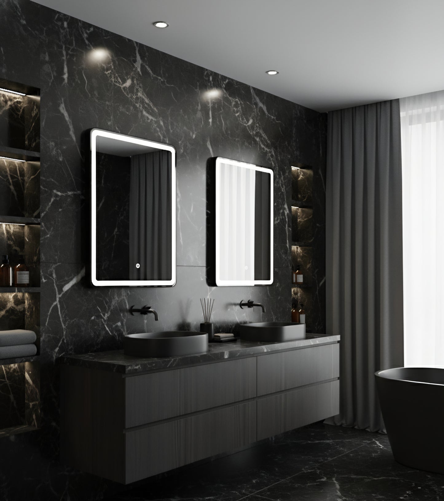 Orion 600x800mm LED Mirror | Dimmable & Demister | Matt Black