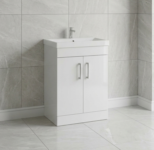 Nura 500mm Floor Standing Vanity Unit Basin High Gloss White Modern Storage Unit