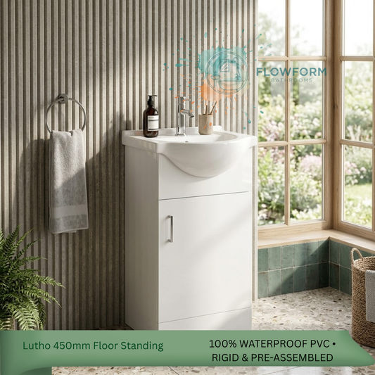 450mm - Bathroom Vanity Unit & Basin White Gloss 100% Waterproof PVC Cabinet