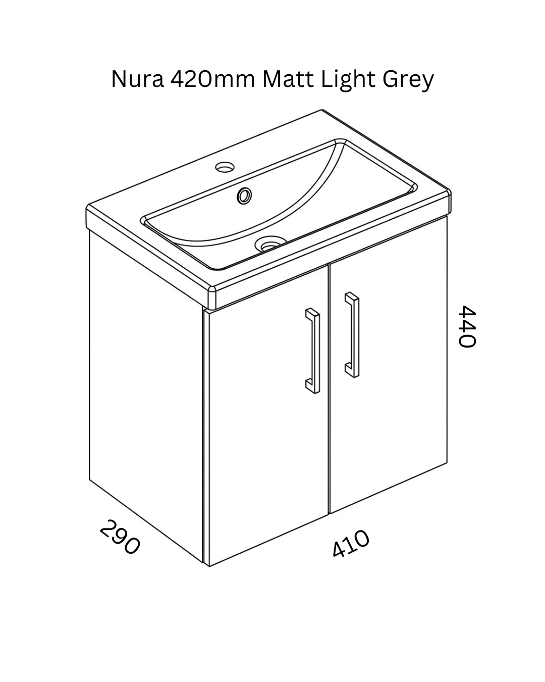 Nura 420mm Wall Hung Vanity Unit Basin Designer Glossy Light Grey Slimline Design