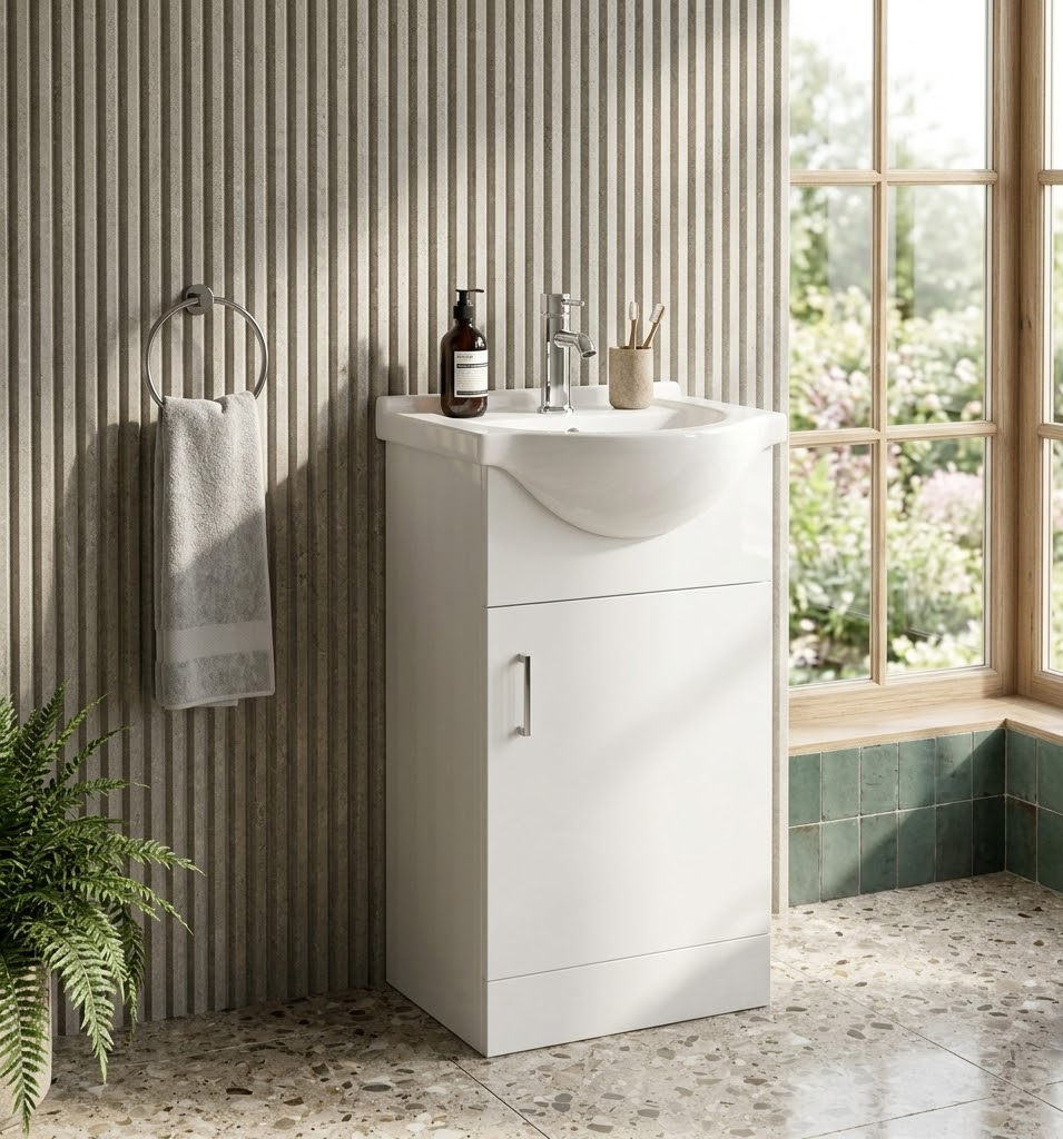 450mm - Bathroom Vanity Unit & Basin White Gloss 100% Waterproof PVC Cabinet