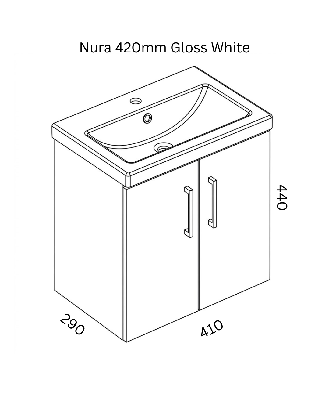 Nura 420mm Wall Hung Vanity Unit Basin High Gloss White Slimline Design Cabinet