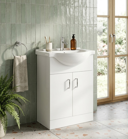 650mm - Bathroom Vanity Unit & Basin White Gloss 100% Waterproof PVC Cabinet