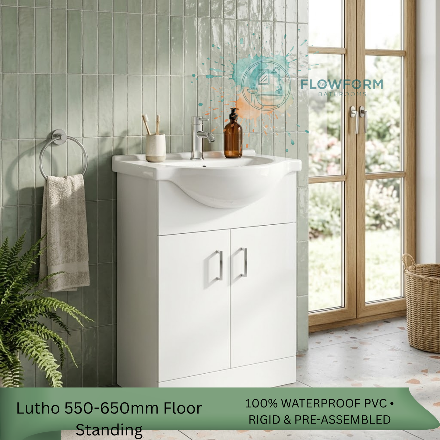 550mm - Bathroom Vanity Unit & Basin White Gloss 100% Waterproof PVC Cabinet