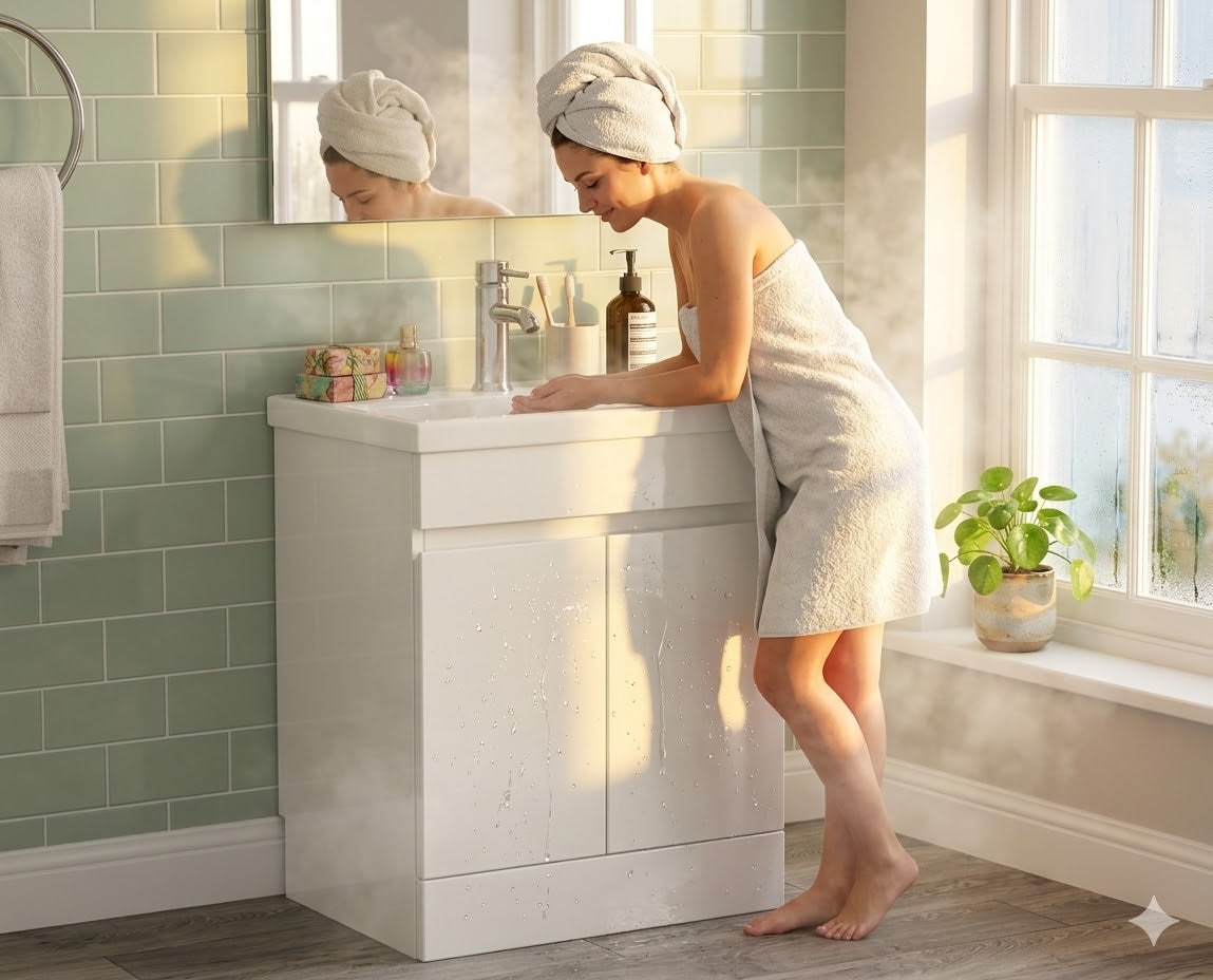 500mm - Handleless Vanity Unit & Basin White Gloss 100% Waterproof PVC