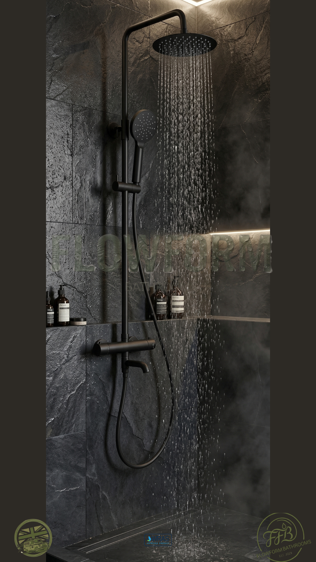 FlowForm Liora - Round  - 3-Way Thermostatic Shower -  Bath Filler -  Vernet