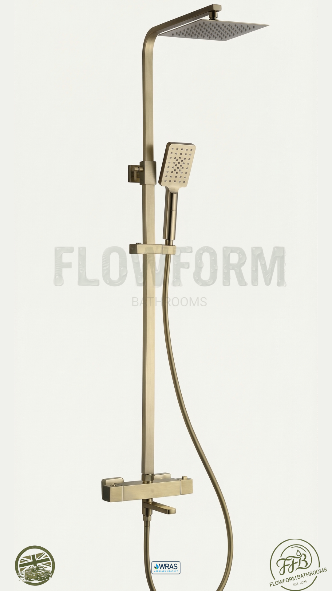 FlowForm Vident - Square - 3 Way Thermostatic Shower - Bath Filler - Vernet