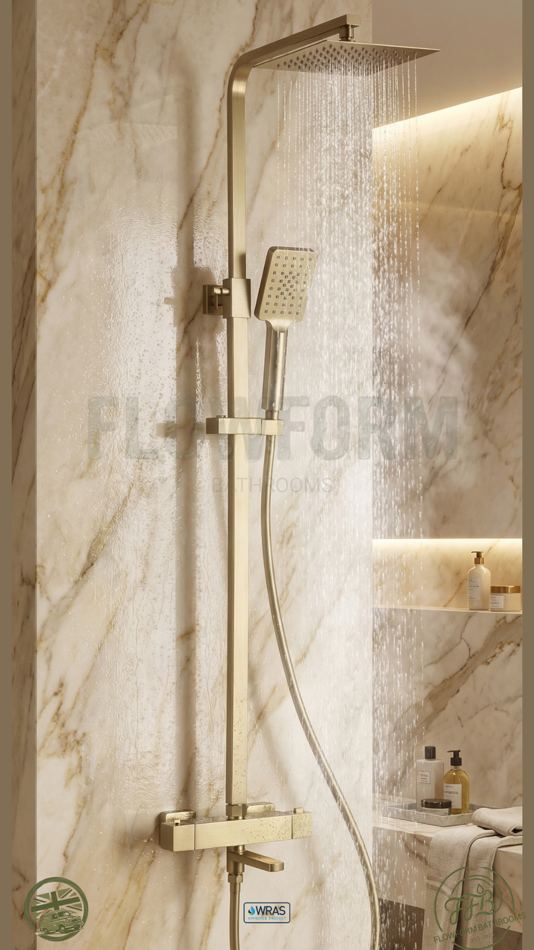 FlowForm Vident - Square - 3 Way Thermostatic Shower - Bath Filler - Vernet