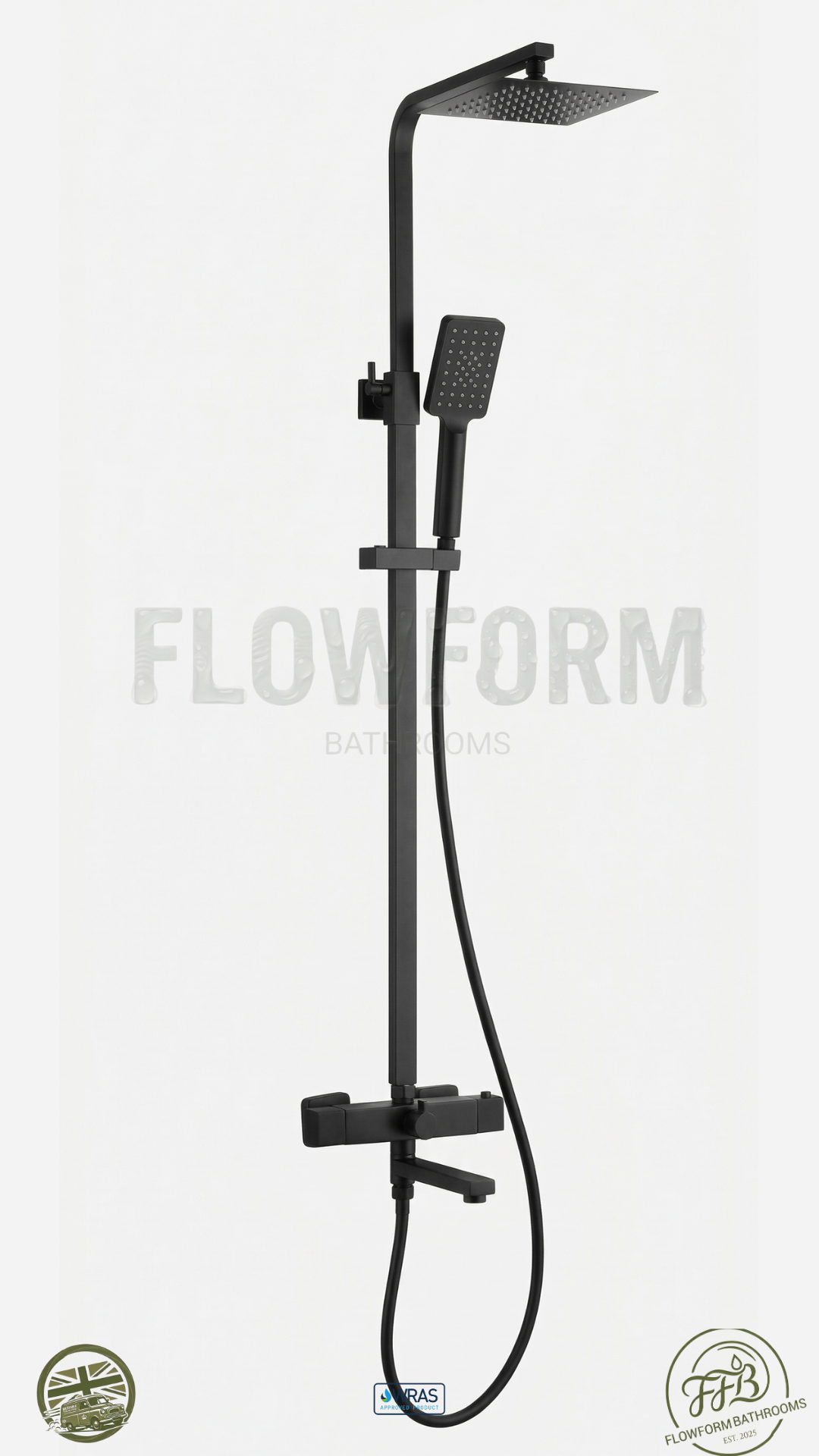 FlowForm Vident - Square - 3 Way Thermostatic Shower - Bath Filler - Vernet