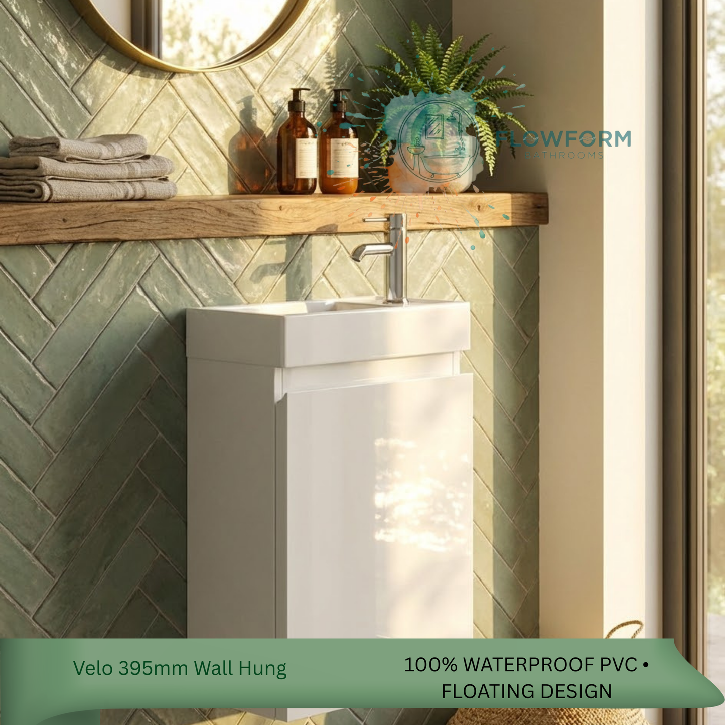400mm - Wall Hung Vanity Unit & Basin White Gloss 100% Waterproof PVC Cabinet