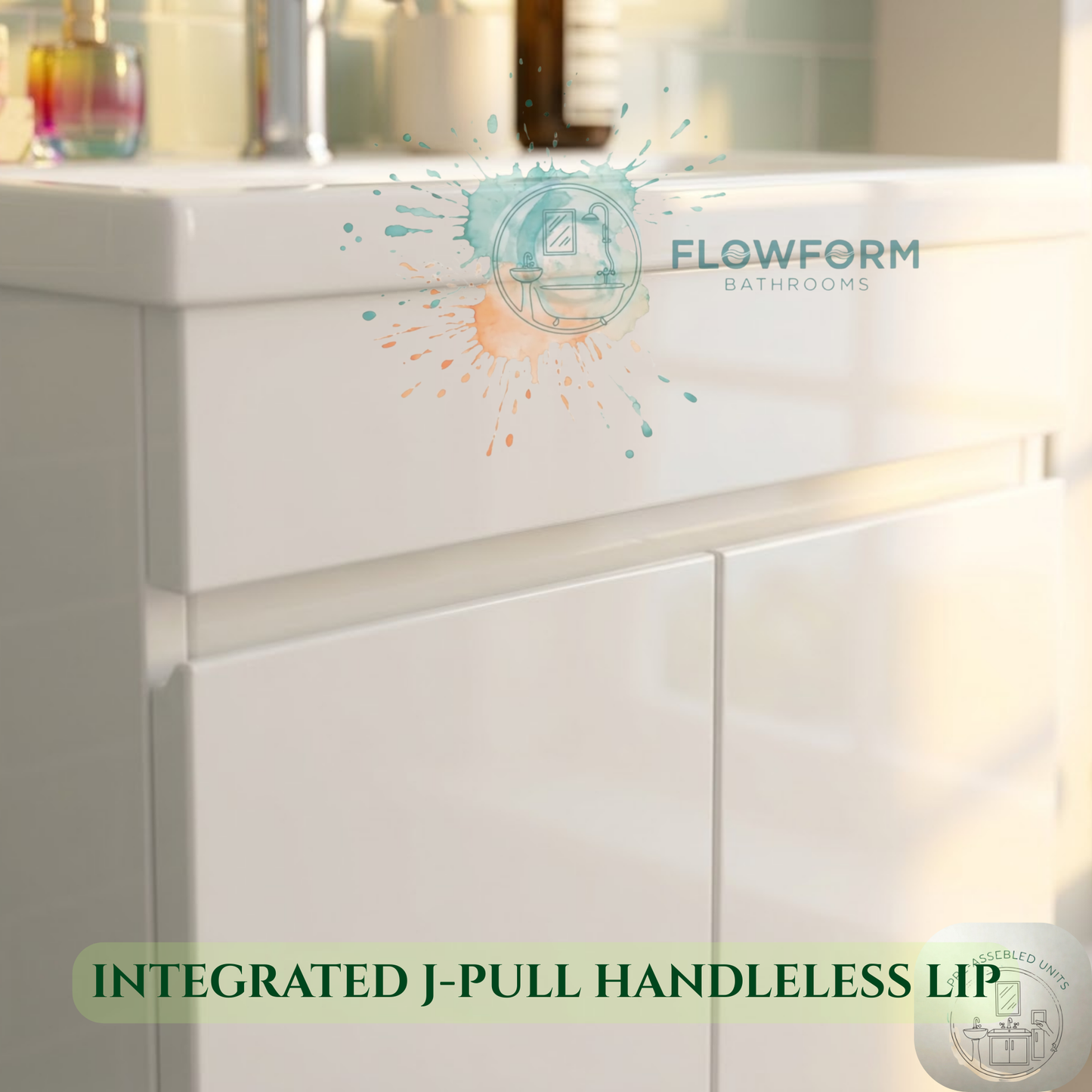 600mm - Handleless Vanity Unit & Basin White Gloss 100% Waterproof PVC