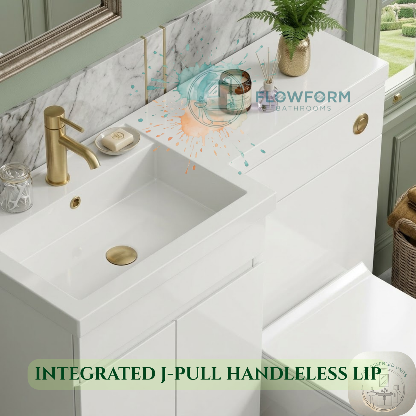 FlowForm 1000mm PVC L-Shape Vanity & WC Unit - Left Hand, White Gloss