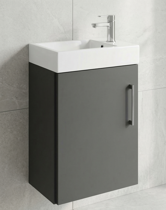Nura 400mm Wall Hung Vanity Unit Basin Designer Gloss Dark Grey Space Saving Slim