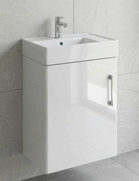 Nura 400mm Wall Hung Vanity Unit Basin High Gloss White Space Saving Cloakroom