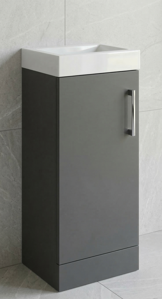 Nura 400mm Floor Standing Vanity Unit Basin Designer Matt Dark Grey Slimline