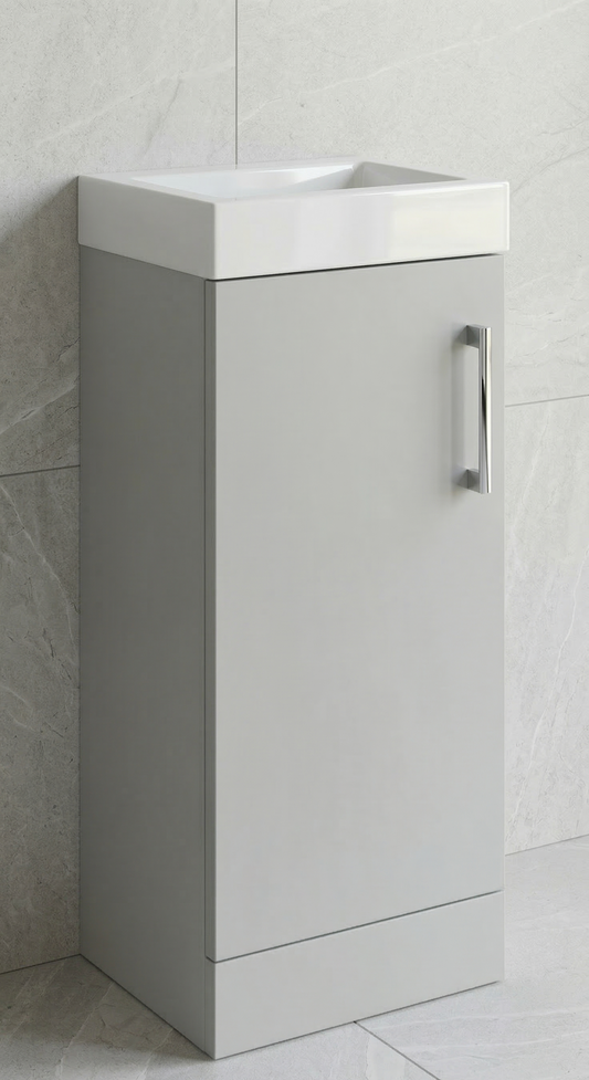 Nura 400mm Floor Standing Vanity Unit Basin Designer Matt Light Grey Slimline