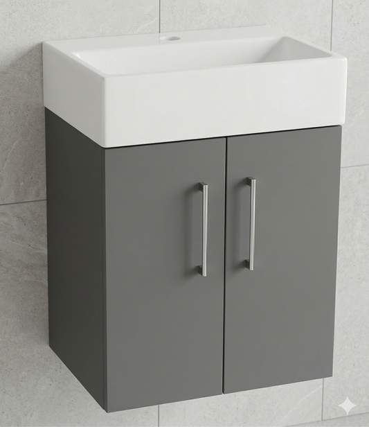Nura 420mm Wall Hung Vanity Unit Basin Designer Glossy Dark Grey Slimline Design