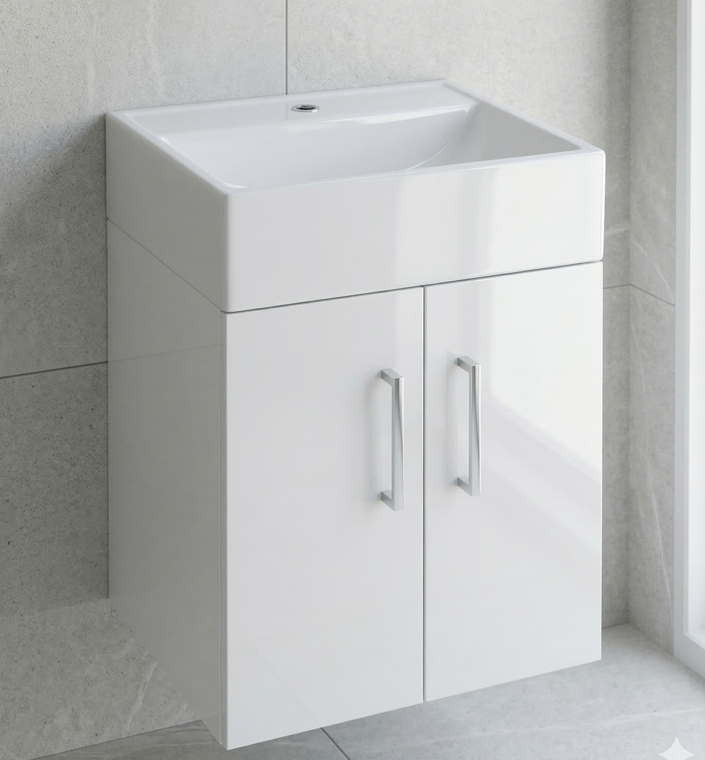 Nura 420mm Wall Hung Vanity Unit Basin High Gloss White Slimline Design Cabinet