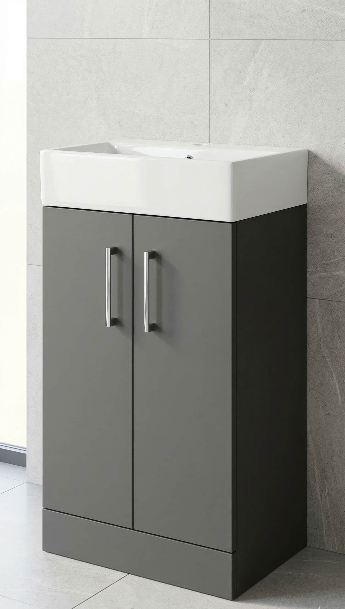 Nura 420mm Floor Standing Vanity Unit Basin Designer Gloss Dark Grey Modern