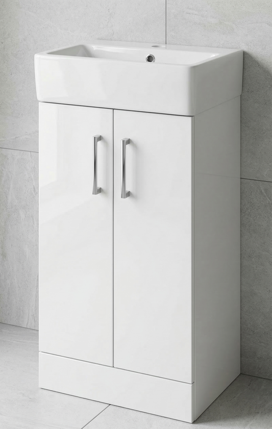 Nura 420mm Floor Standing Vanity Unit Basin High Gloss White Modern Design
