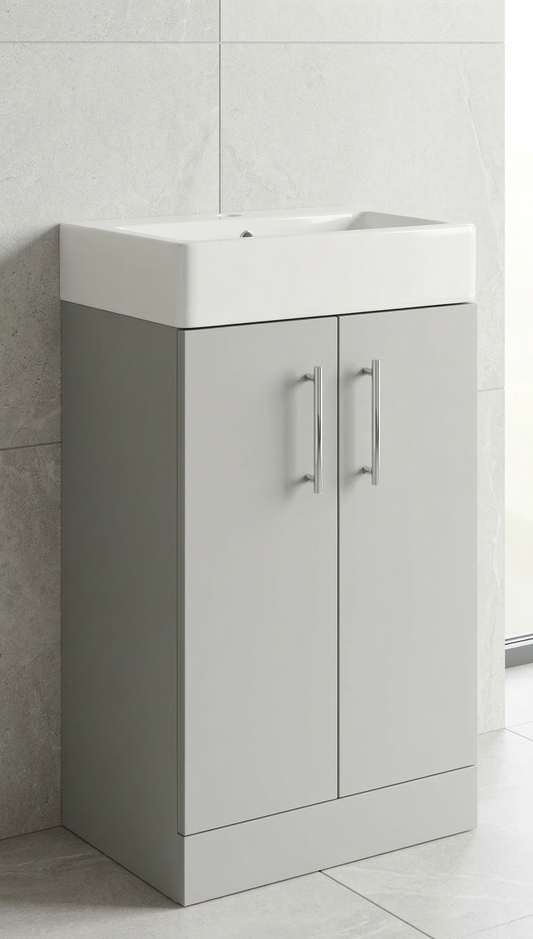 Nura 420mm Floor Standing Vanity Unit Basin Designer Matt Light Grey Modern