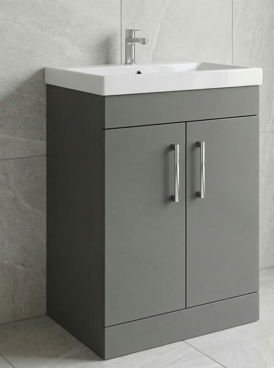 Nura 500mm Floor Standing Vanity Unit Basin Designer Gloss Dark Grey Storage