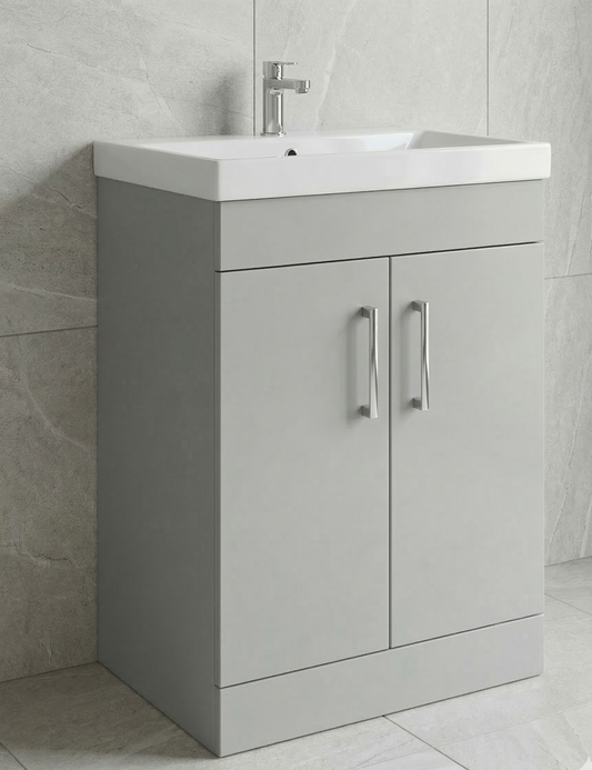 Nura 500mm Floor Standing Vanity Unit Basin Designer Matt Light Grey Storage