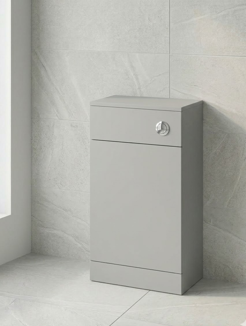 Nura 500mm WC Back To Wall Unit Designer Glossy Light Grey Pre-Assembled Toilet Unit