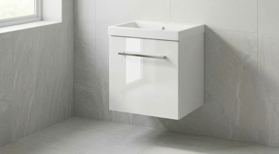 Nura 527mm Wall Hung Vanity Unit Basin High Gloss White Designer Curved Design