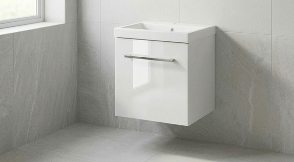 Nura 527mm Wall Hung Vanity Unit Basin High Gloss White Designer Curved Design