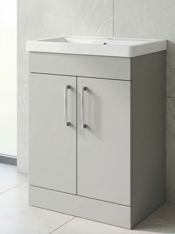 Nura 600mm Floor Standing Vanity Unit Basin Designer Matt Light Grey Large Storage
