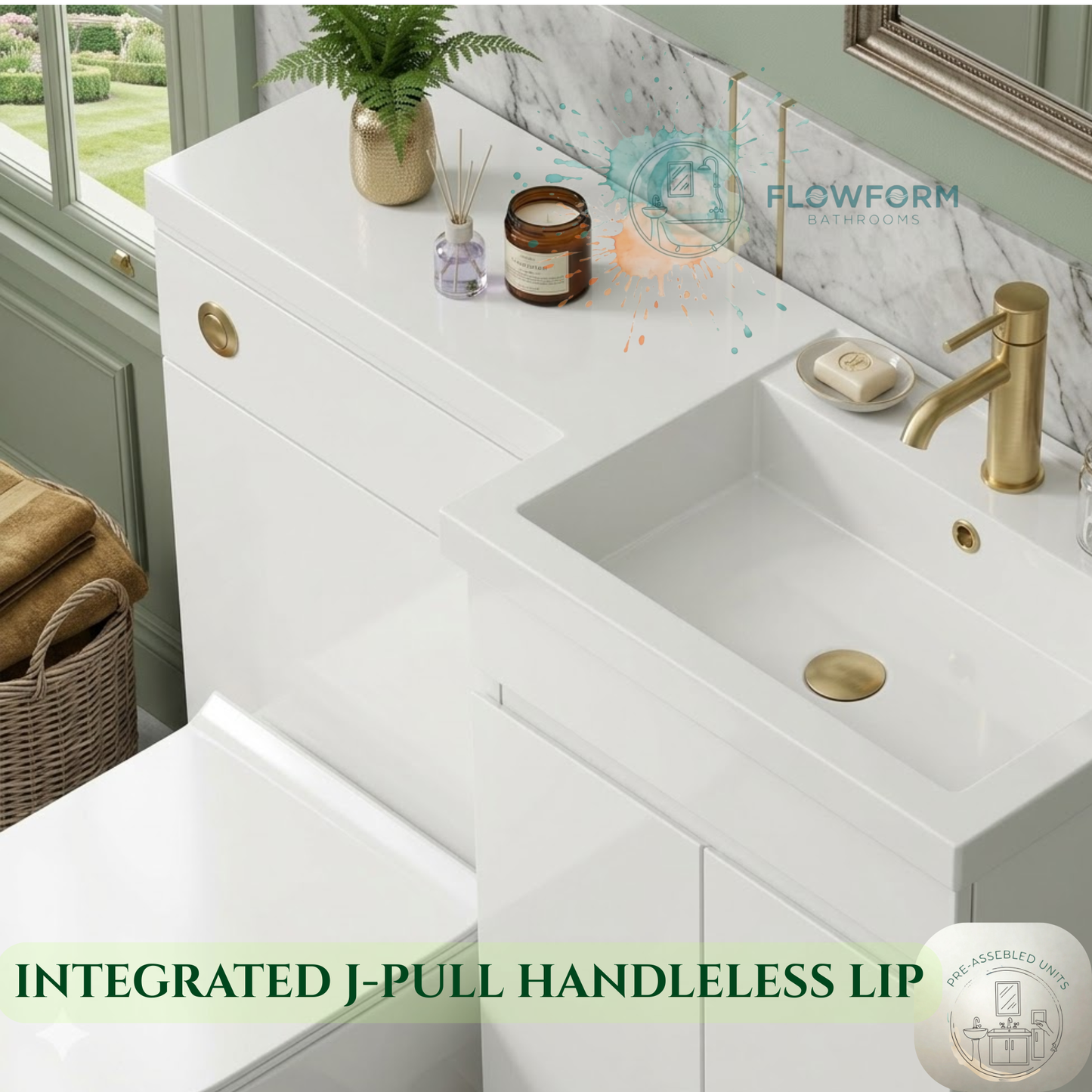 FlowForm 1000mm PVC L-Shape Vanity & WC Unit - Right Hand, White Gloss