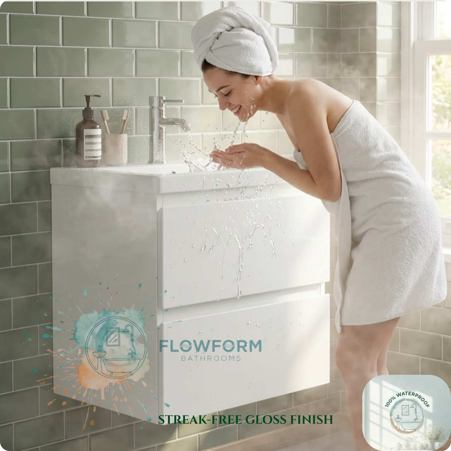 600mm - Wall Hung Vanity Unit & Basin White Gloss 100% Waterproof PVC Cabinet