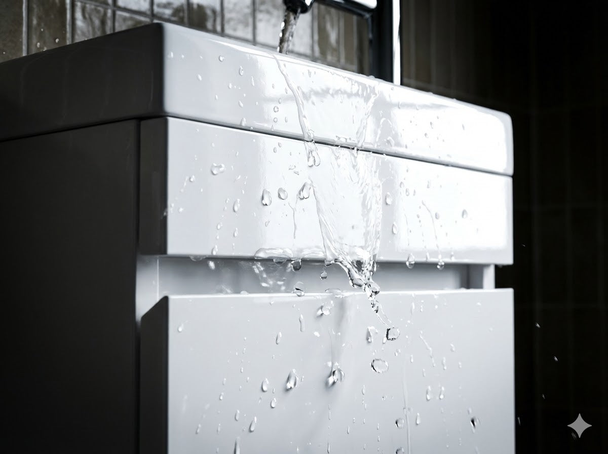 400mm Handleless Vanity Unit & Basin White Gloss 100% Waterproof PVC