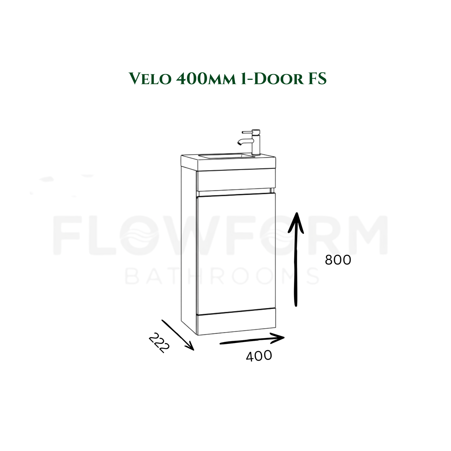 400mm Handleless Vanity Unit & Basin White Gloss 100% Waterproof PVC