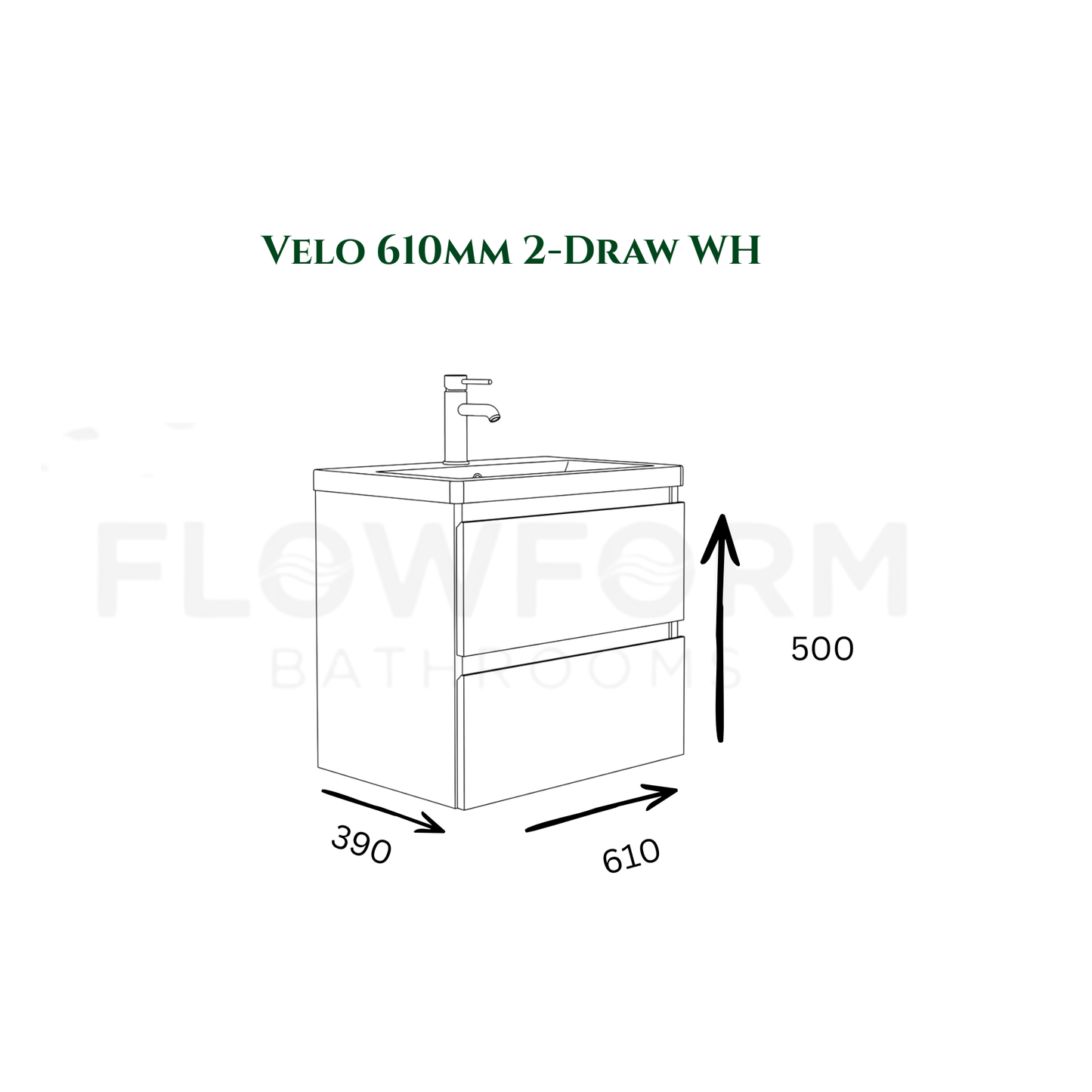 600mm - Wall Hung Vanity Unit & Basin White Gloss 100% Waterproof PVC Cabinet