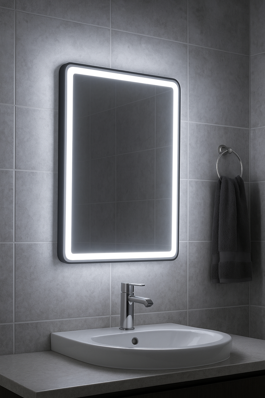 Orion 500x700mm LED Mirror | Dimmable & Demister | Matt Black